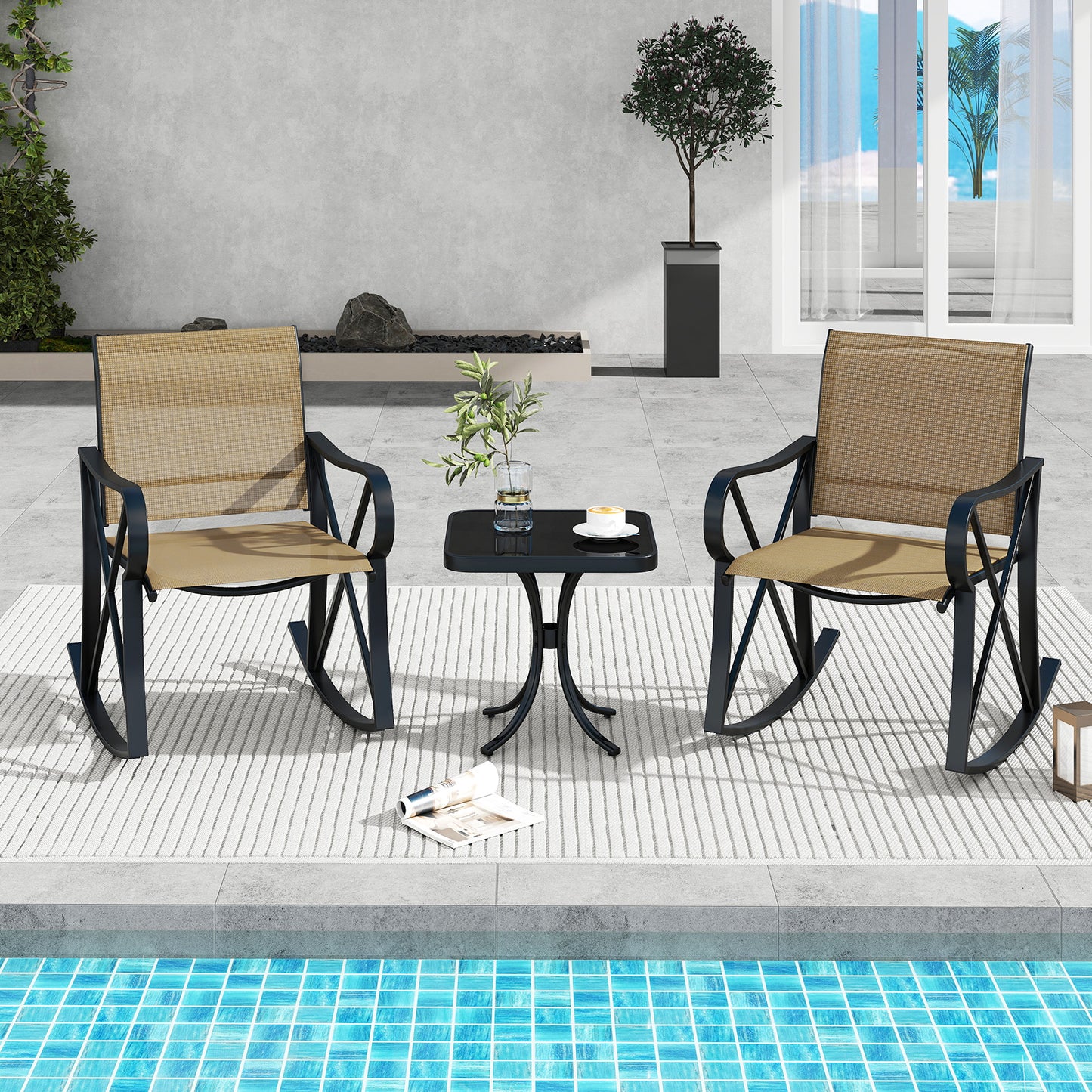 3-Piece Patio Rocking Chair Set with Side Table