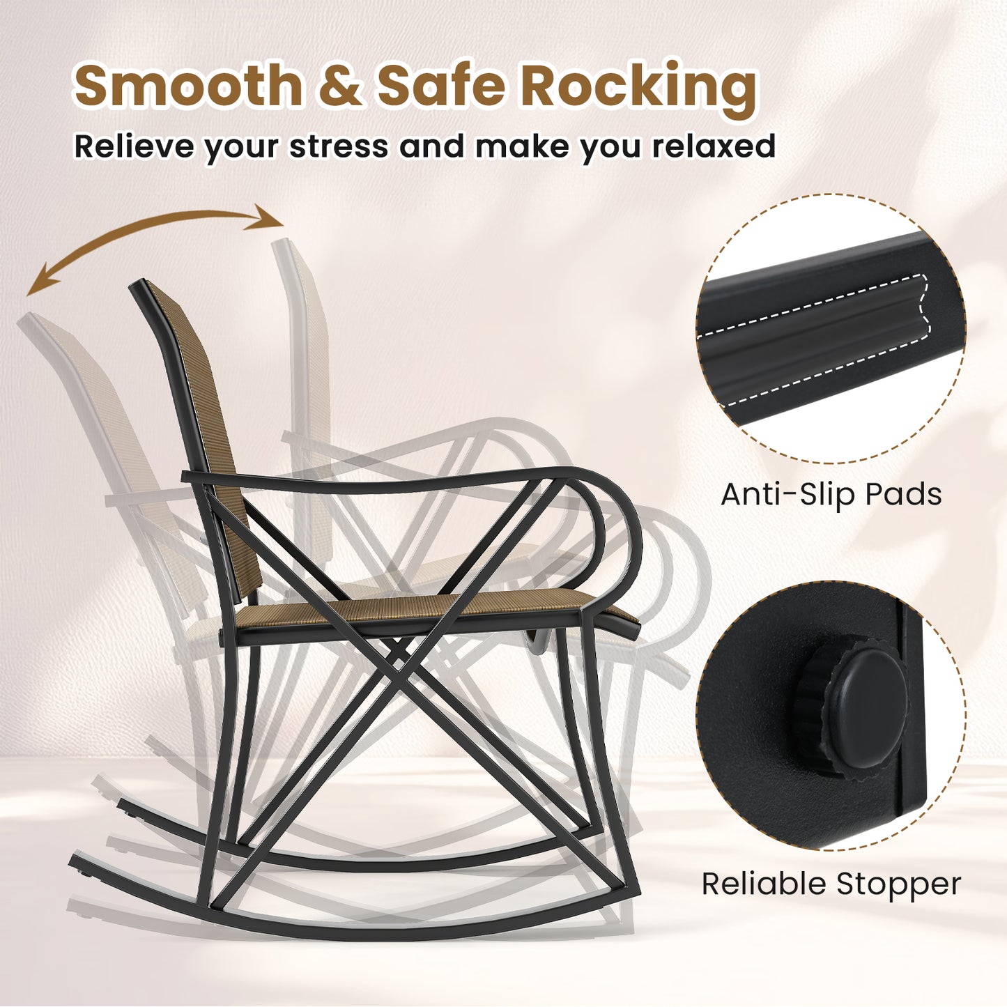 3-Piece Patio Rocking Chair Set with Side Table