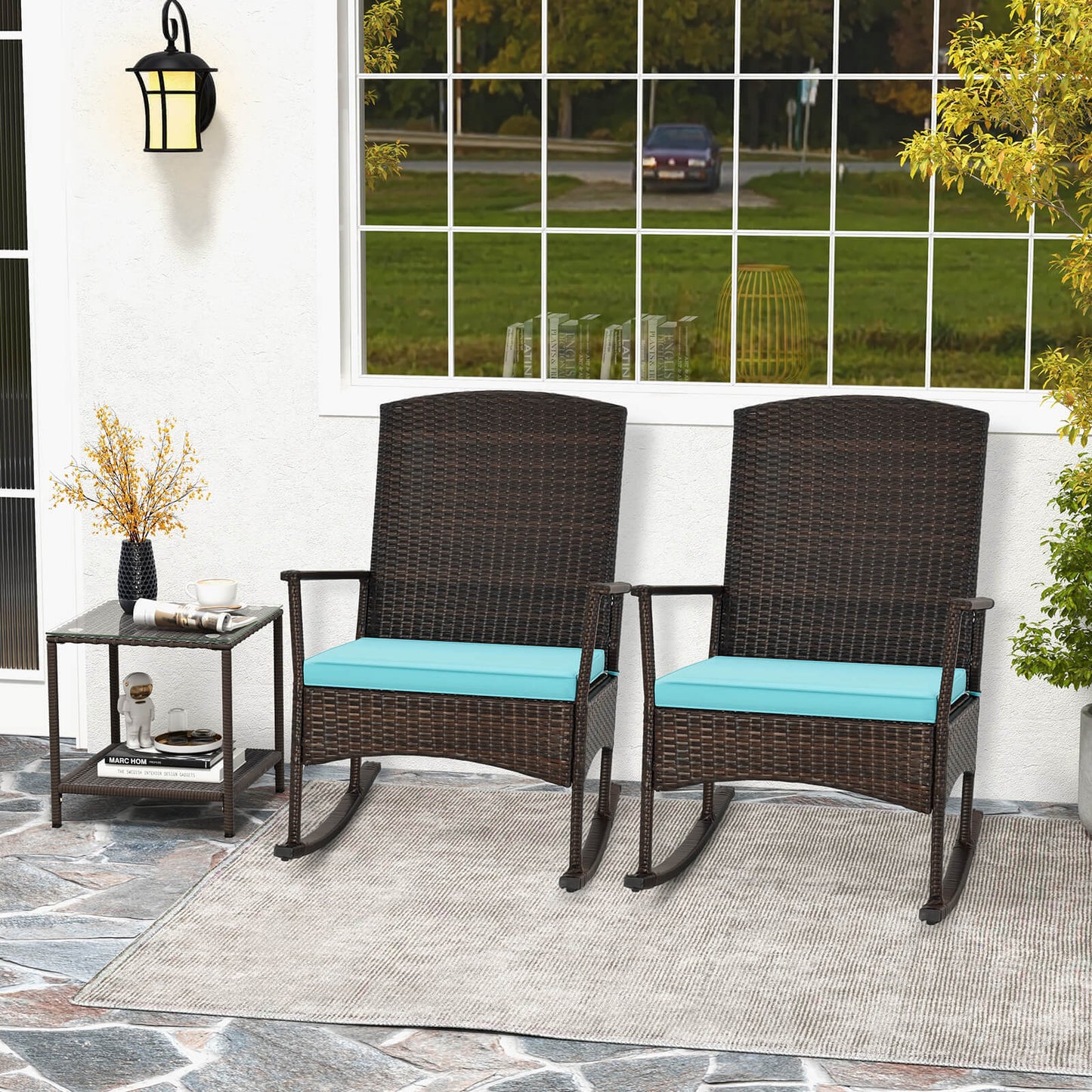3-Piece Patio Rocking Chair Set with Coffee Table