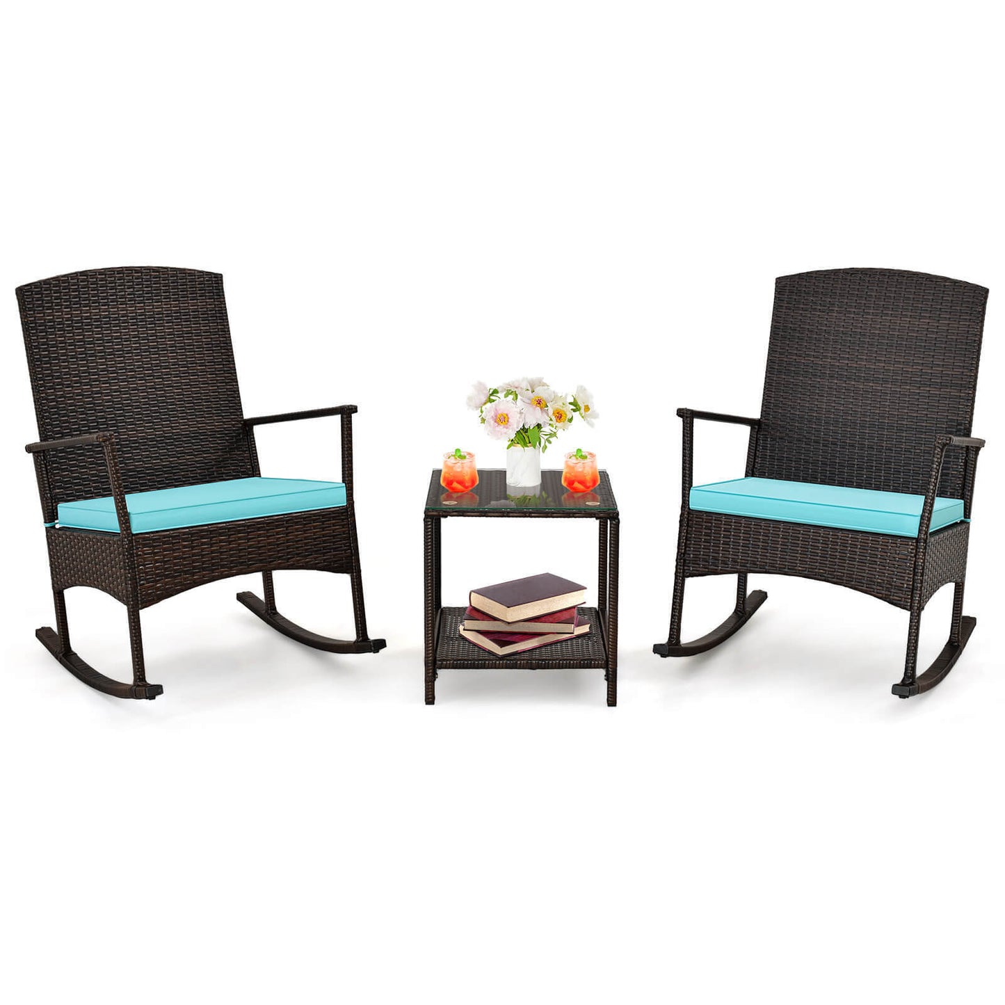 3-Piece Patio Rocking Chair Set with Coffee Table