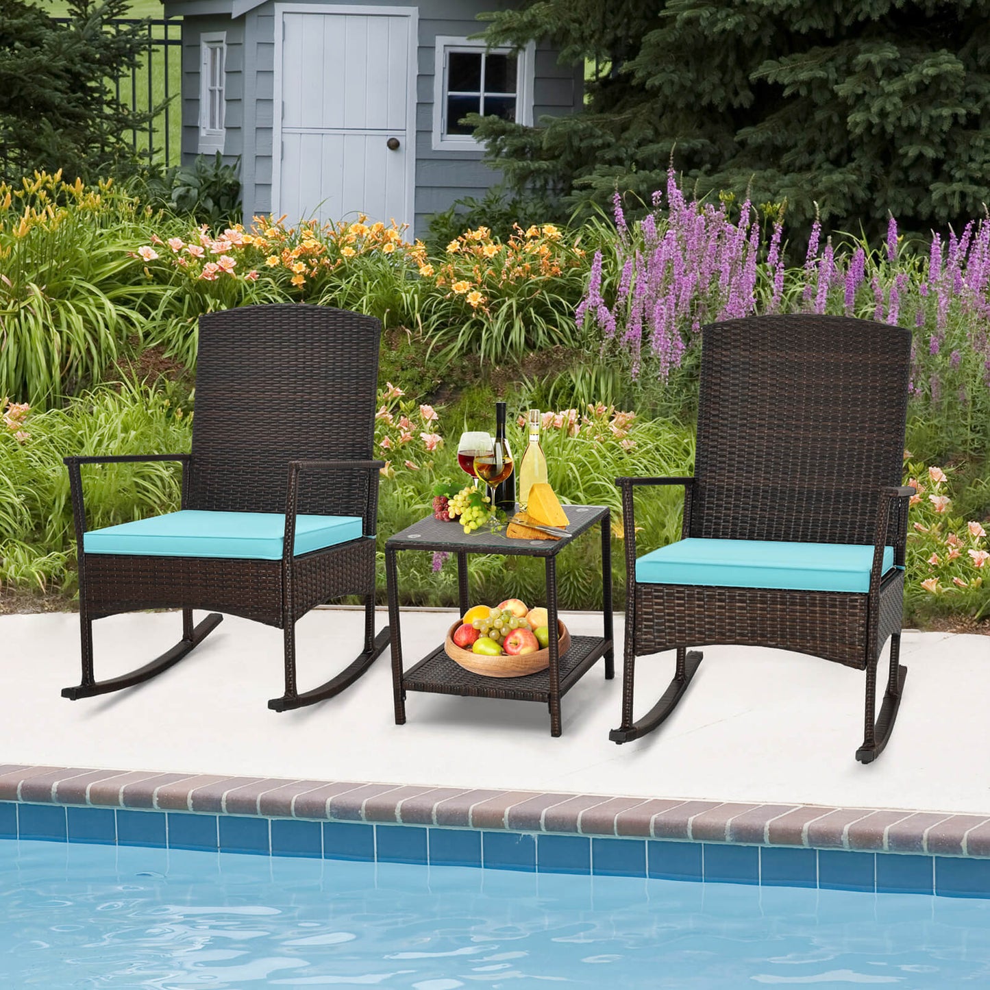 3-Piece Patio Rocking Chair Set with Coffee Table