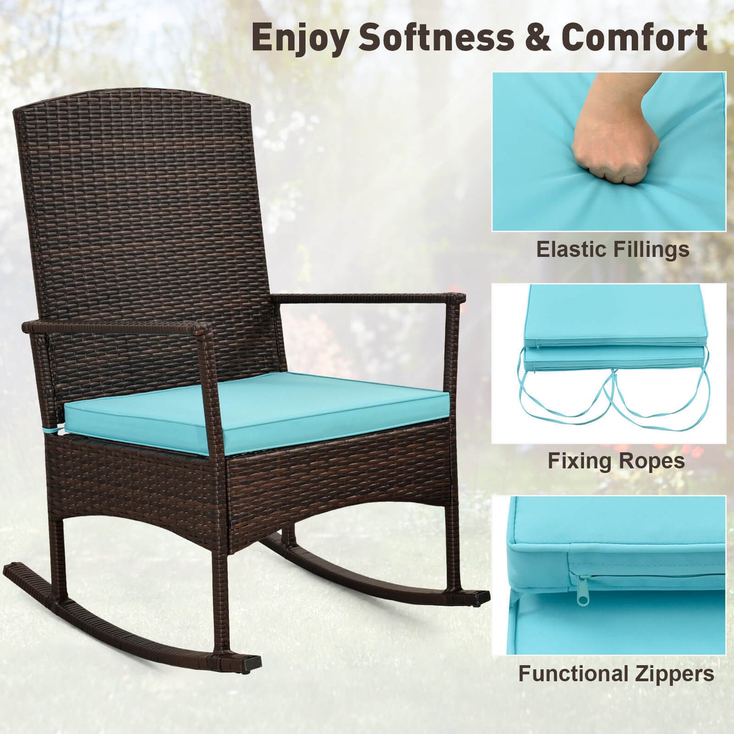 3-Piece Patio Rocking Chair Set with Coffee Table