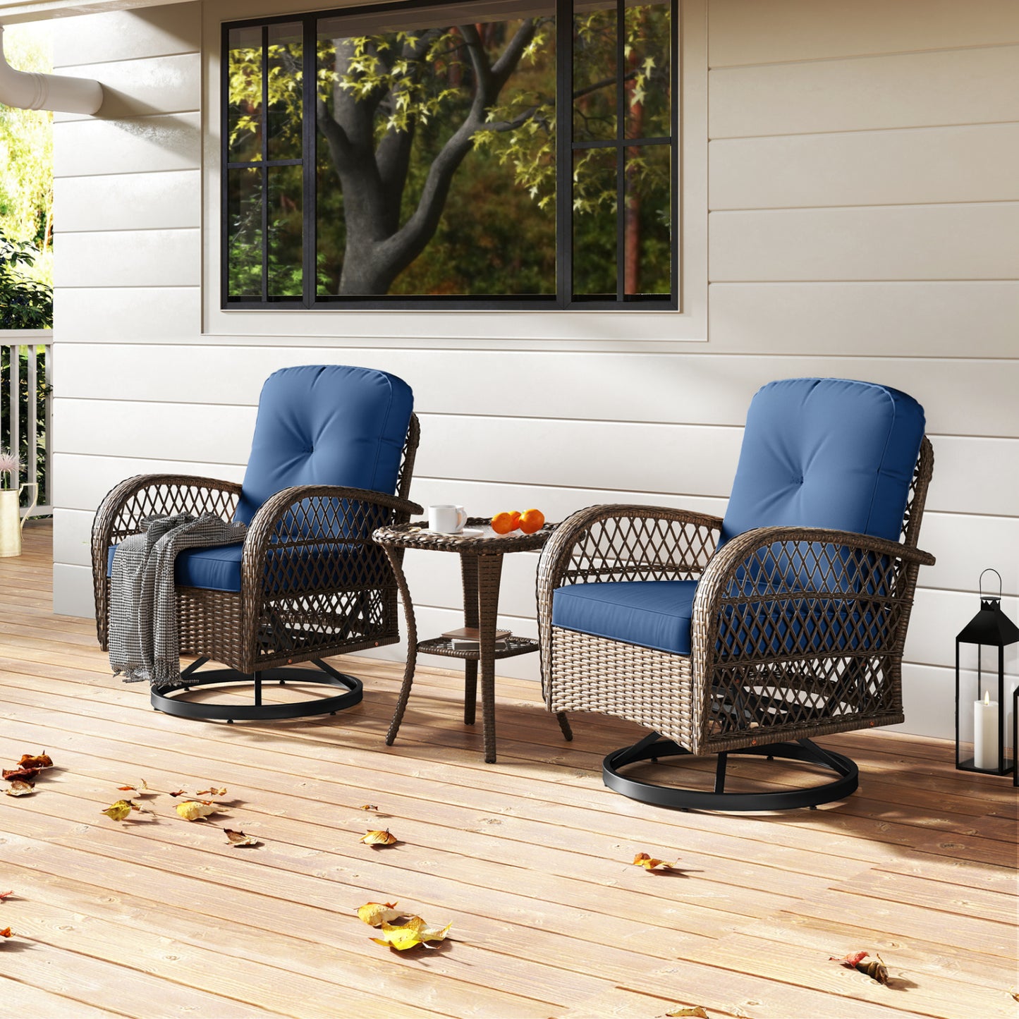 3-Piece Patio Swivel Rocker Set with Glass Side Table