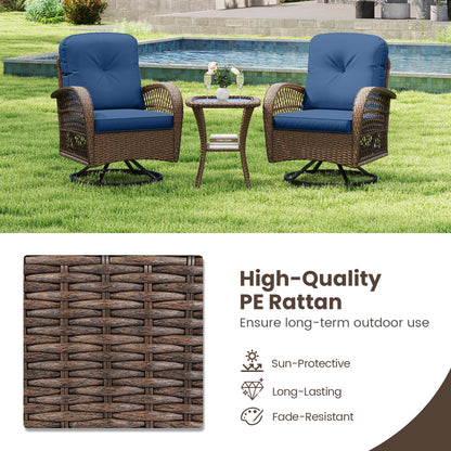 3-Piece Patio Swivel Rocker Set with Glass Side Table