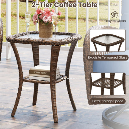 3-Piece Patio Swivel Rocker Set with Glass Side Table