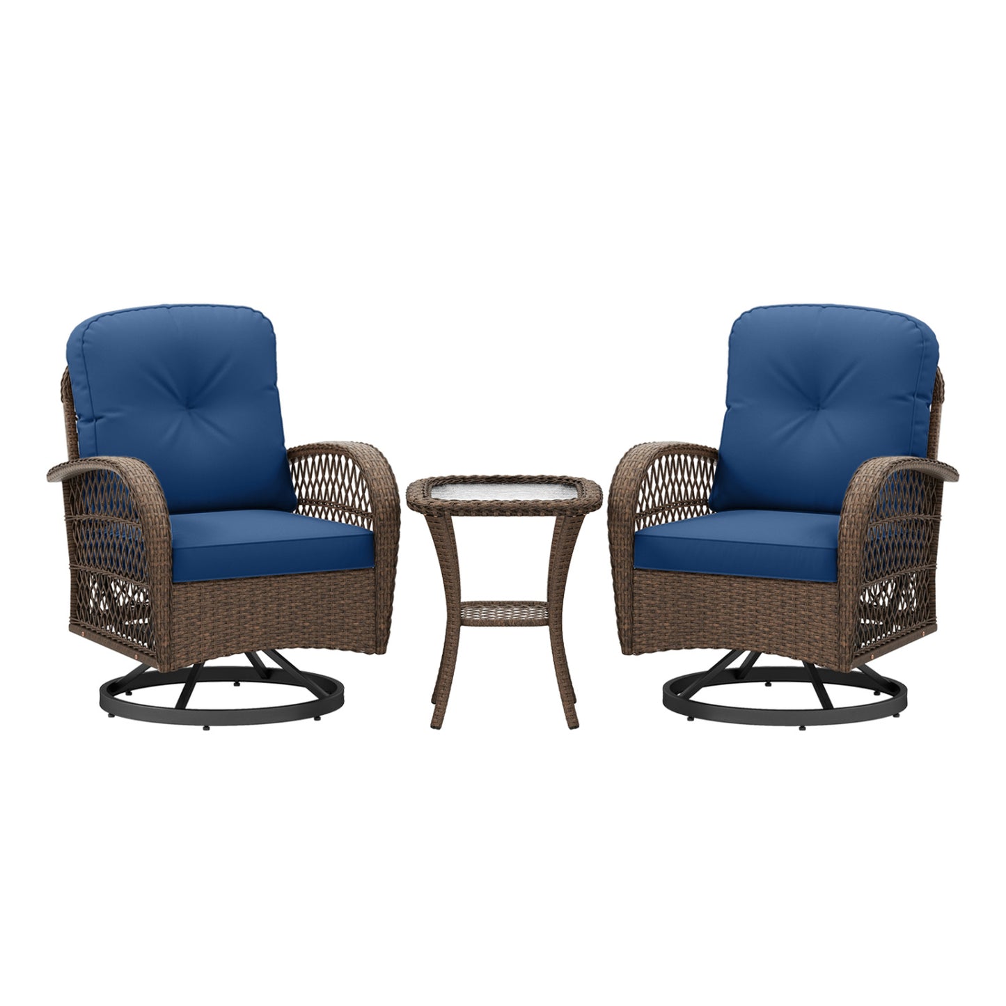 3-Piece Patio Swivel Rocker Set with Glass Side Table