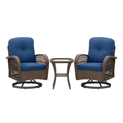 3-Piece Patio Swivel Rocker Set with Glass Side Table