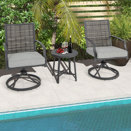 Patio Swivel Chair Set 3-Piece with Cushions and Coffee Table