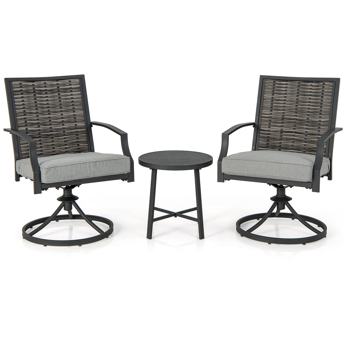 Patio Swivel Chair Set 3-Piece with Cushions and Coffee Table