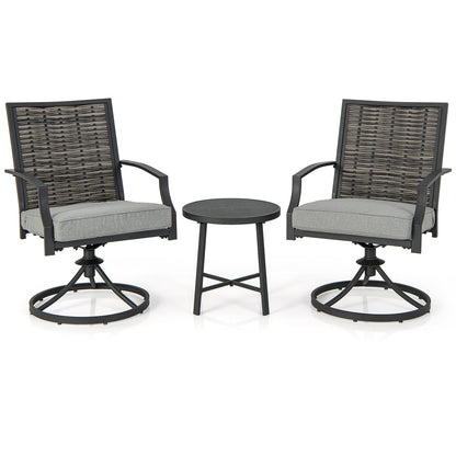 Patio Swivel Chair Set 3-Piece with Cushions and Coffee Table