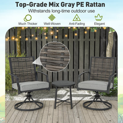 Patio Swivel Chair Set 3-Piece with Cushions and Coffee Table