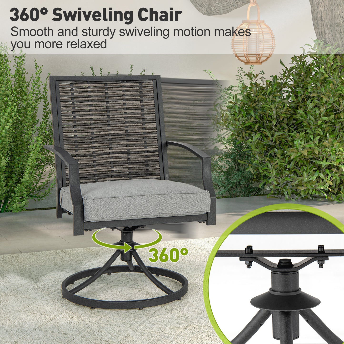 Patio Swivel Chair Set 3-Piece with Cushions and Coffee Table