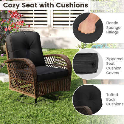 3-Piece Patio Swivel Rocker Set with Glass Side Table