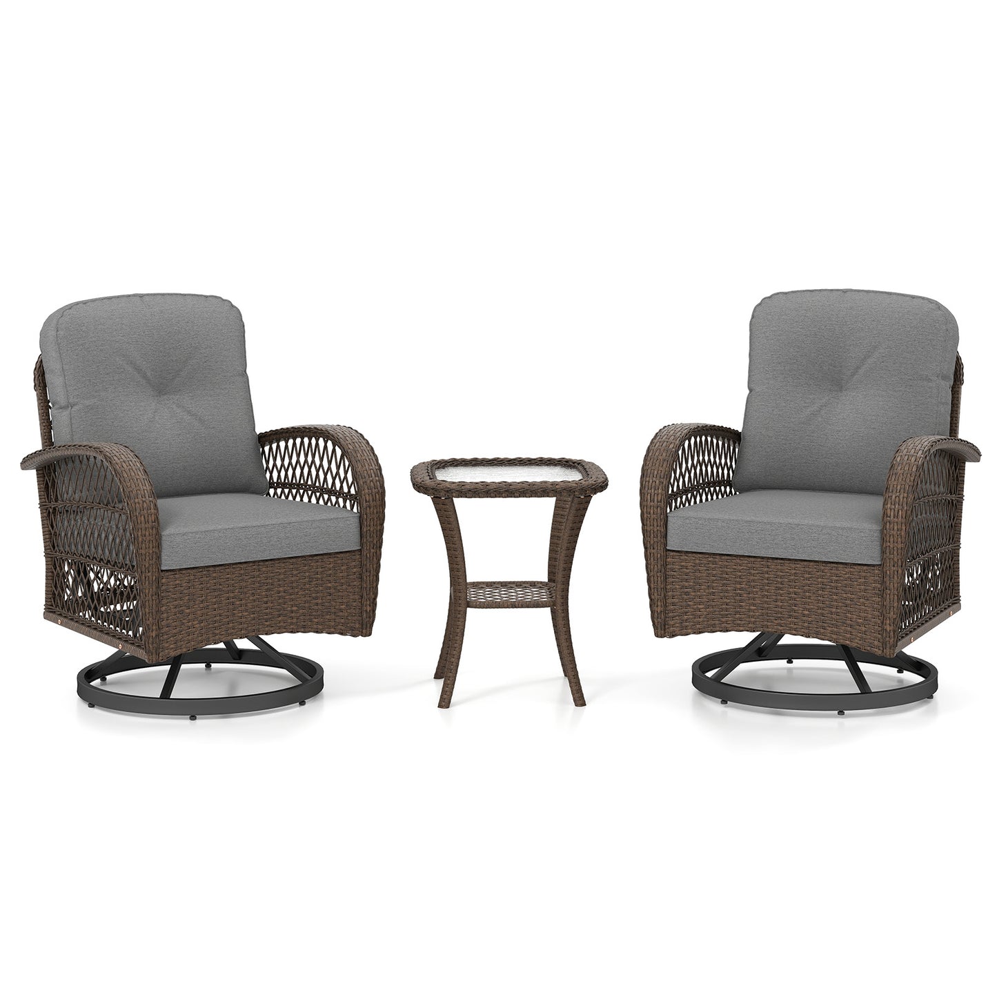 3-Piece Patio Swivel Rocker Set with Glass Side Table