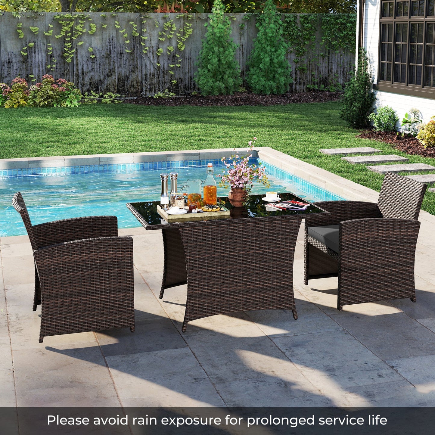 3-Piece Wicker Patio Dining Set with Tempered Glass Table