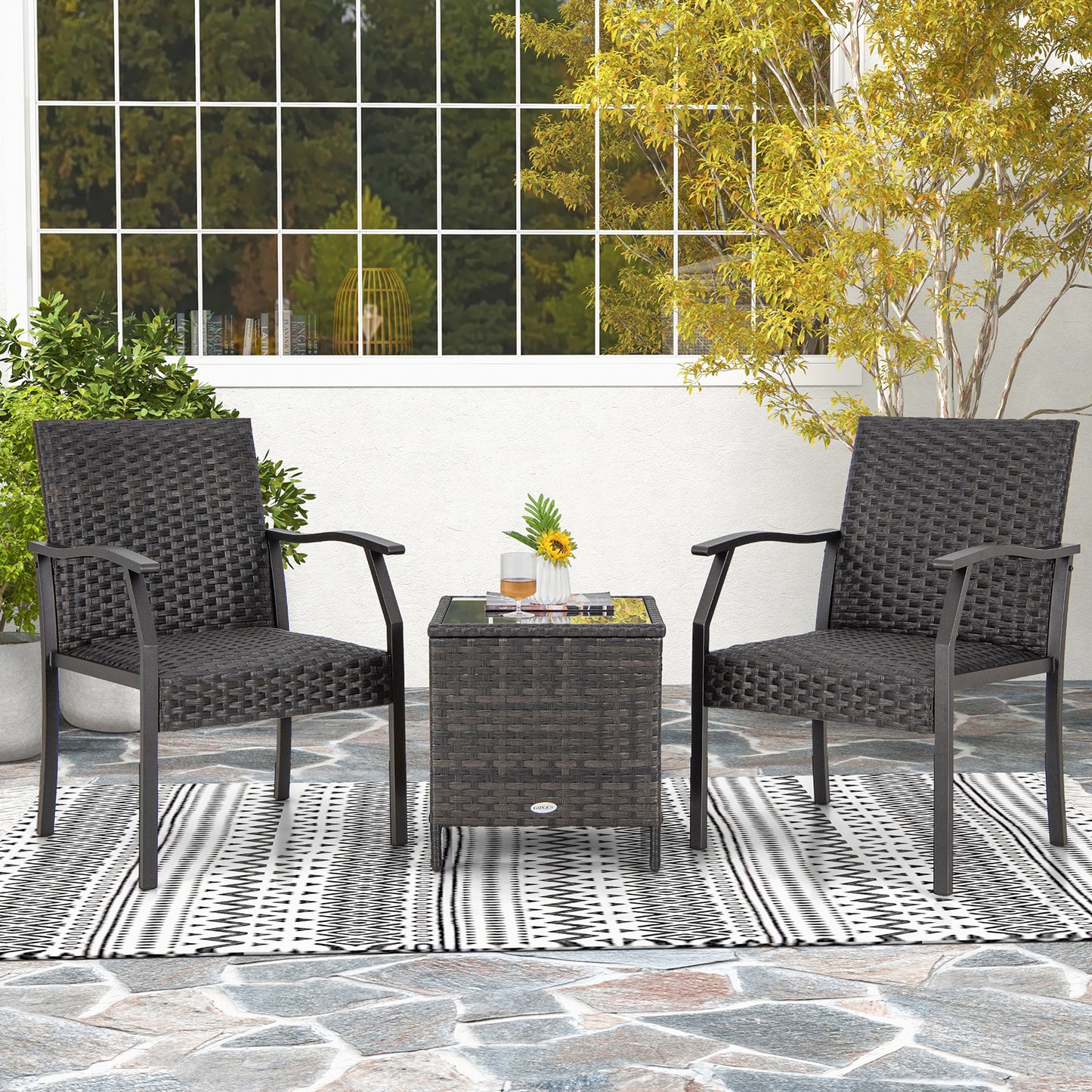 3-Piece Patio Conversation Set with Quick Dry Cushions