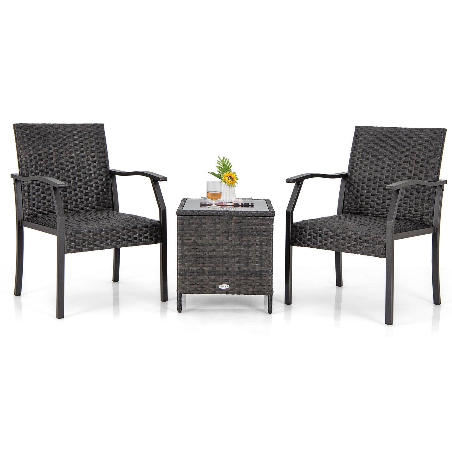 3-Piece Patio Conversation Set with Quick Dry Cushions