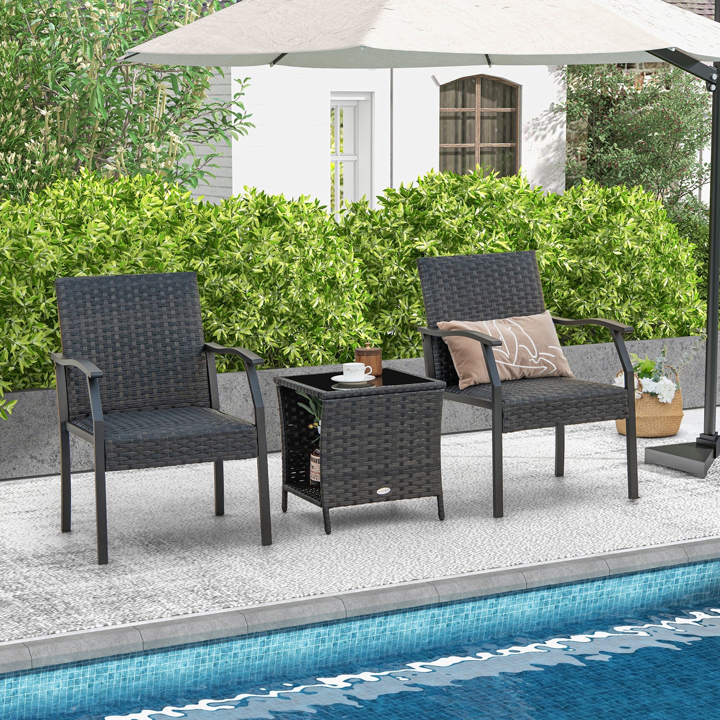 3-Piece Patio Conversation Set with Quick Dry Cushions