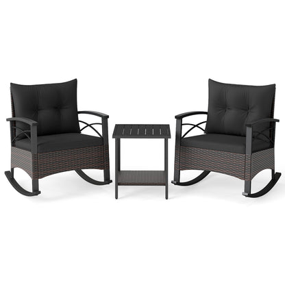 Rocking Bistro Set 3-Piece with PE Rattan Chairs & Wood Table