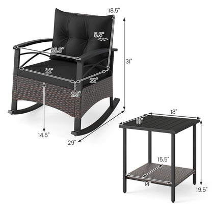 Rocking Bistro Set 3-Piece with PE Rattan Chairs & Wood Table