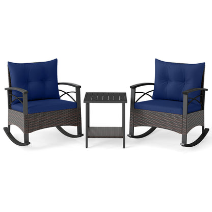 Rocking Bistro Set 3-Piece with PE Rattan Chairs & Wood Table