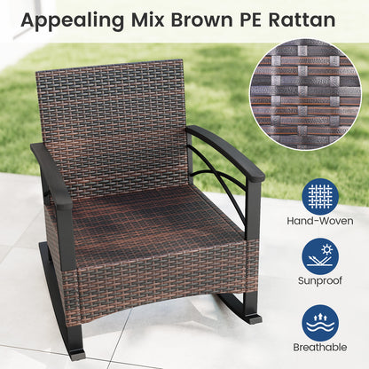 Rocking Bistro Set 3-Piece with PE Rattan Chairs & Wood Table