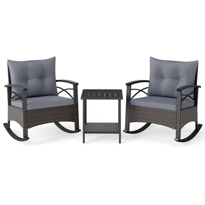 Rocking Bistro Set 3-Piece with PE Rattan Chairs & Wood Table