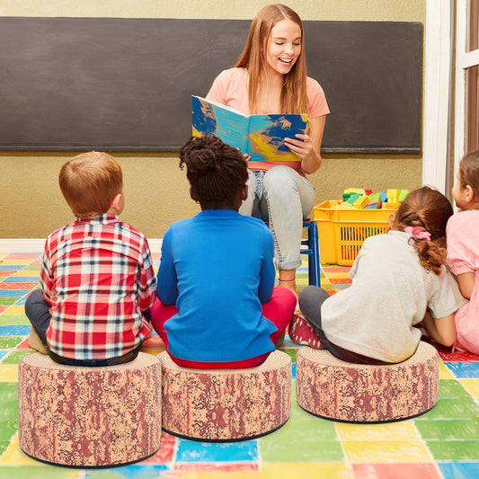Tree Stump Stool Set 3-Piece Kids Seating with Wood Grain