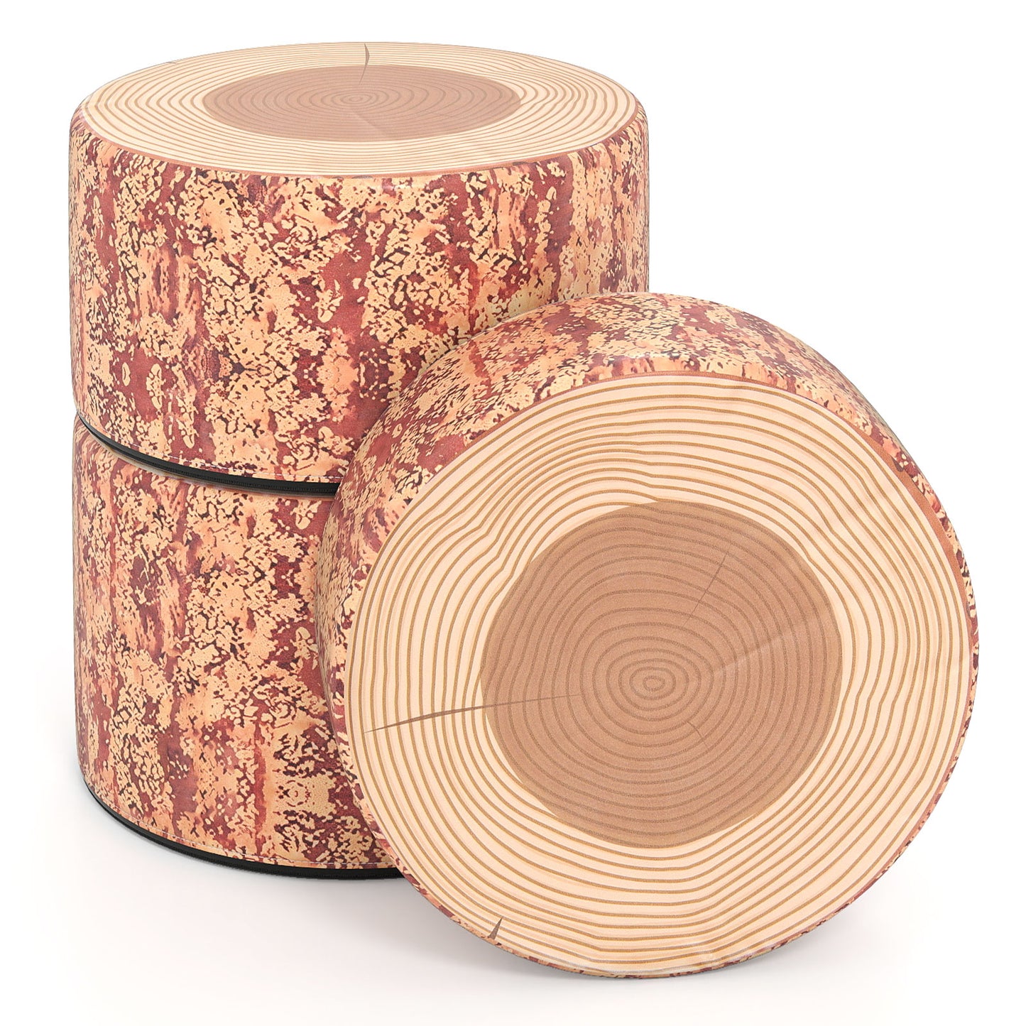 Tree Stump Stool Set 3-Piece Kids Seating with Wood Grain