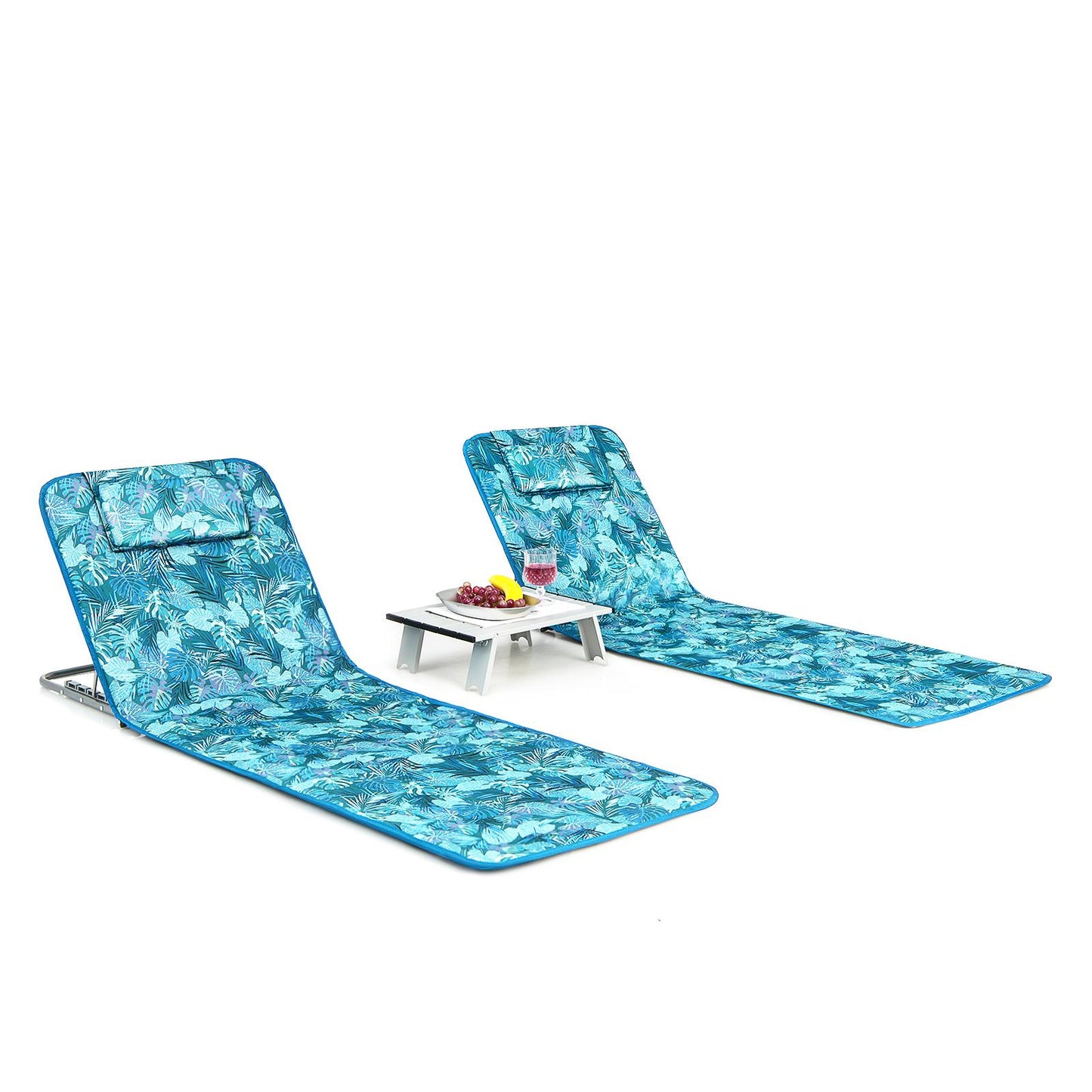 3-Piece Folding Beach Lounge Chair Set with Side Table