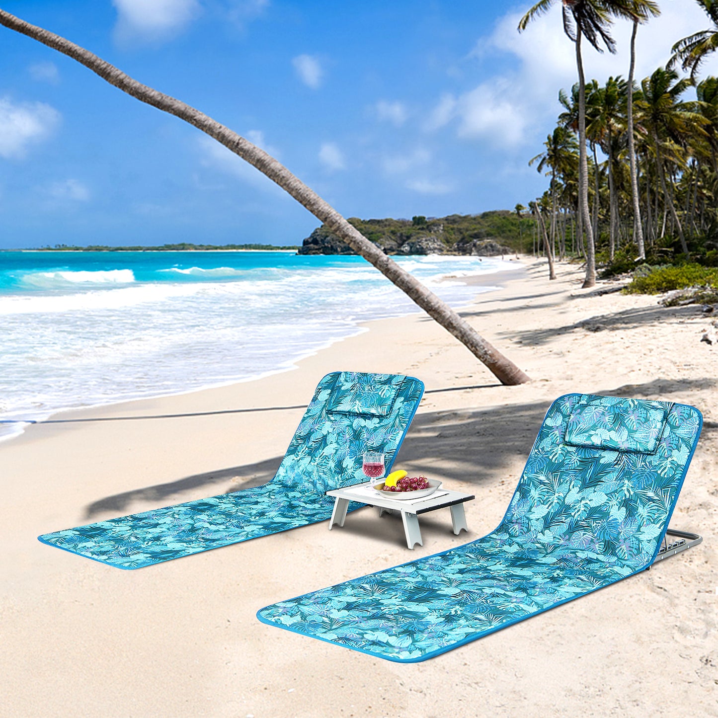 3-Piece Folding Beach Lounge Chair Set with Side Table