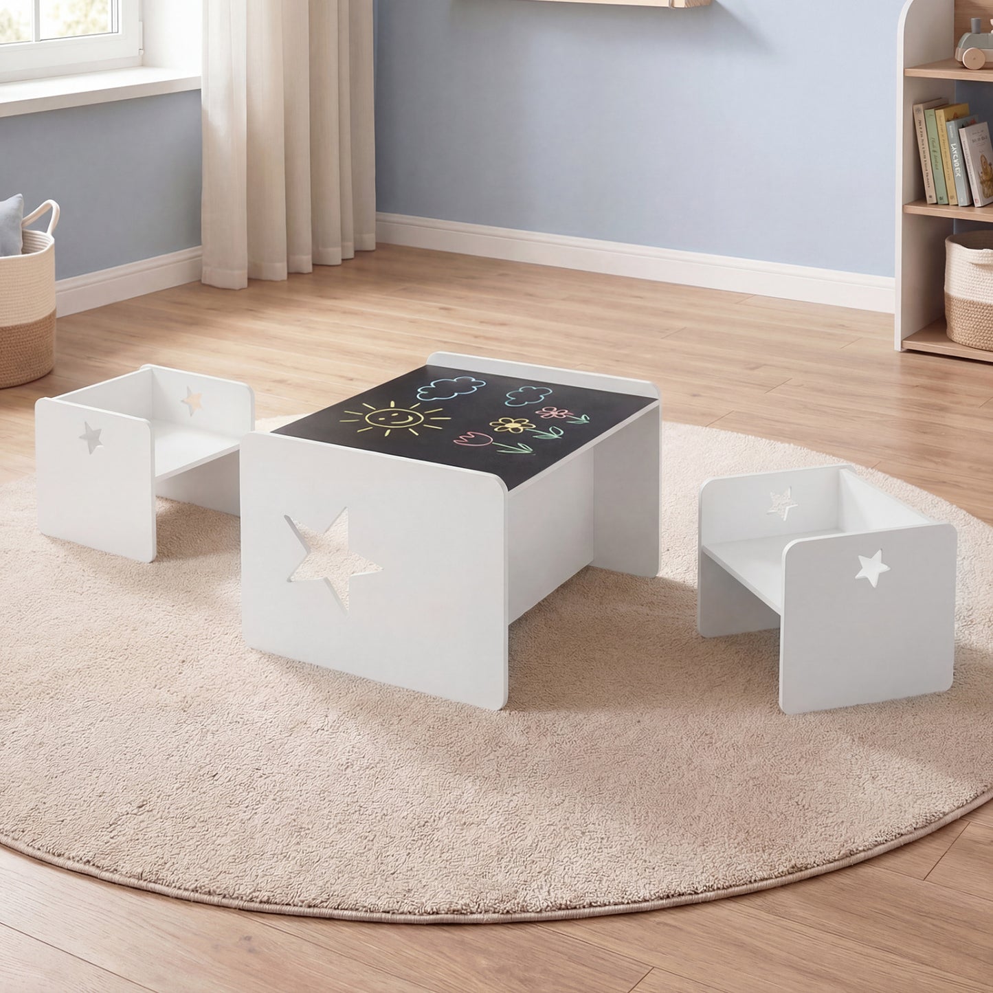 Kids Table and Chair Set with Chalkboard - 3 Piece White