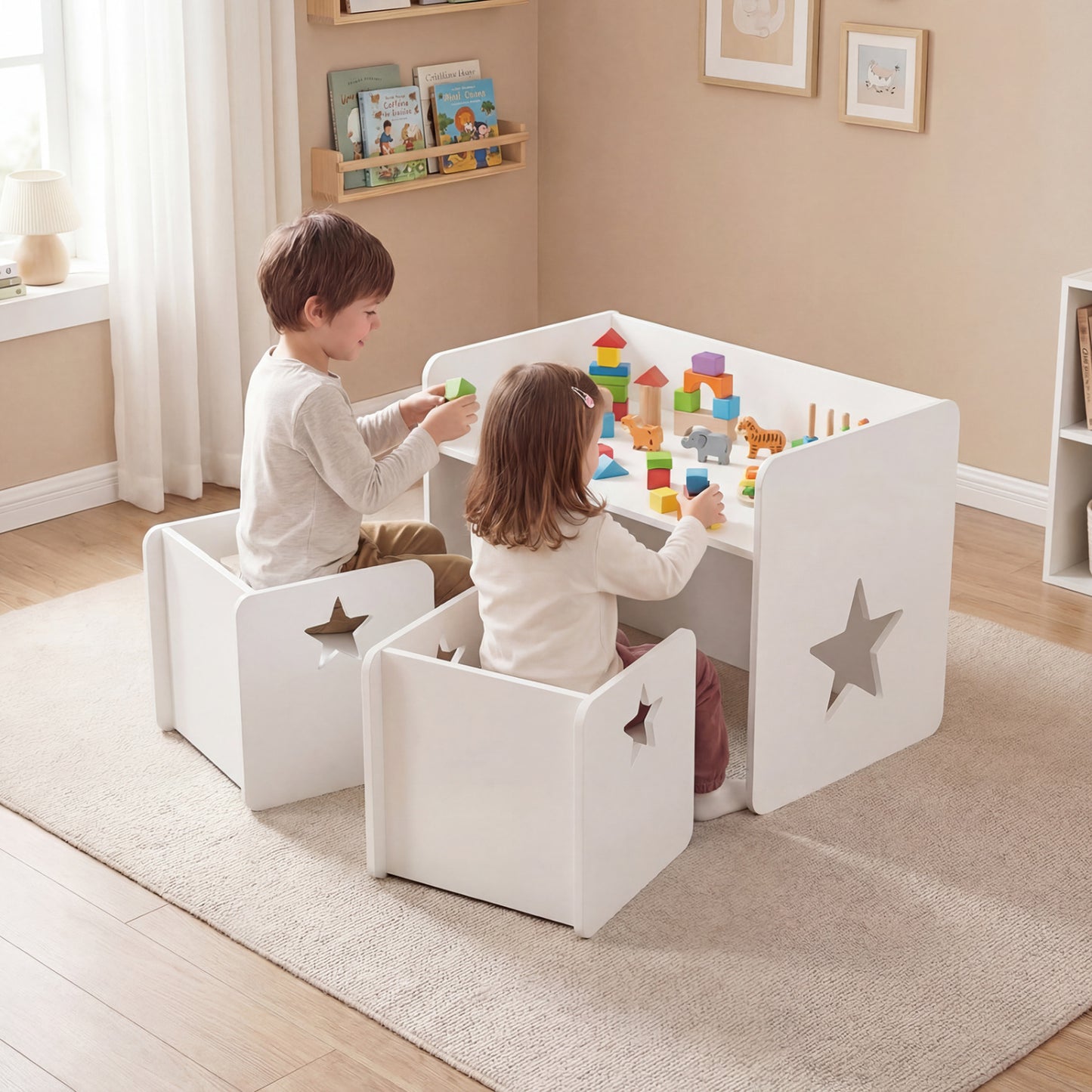 Kids Table and Chair Set with Chalkboard - 3 Piece White