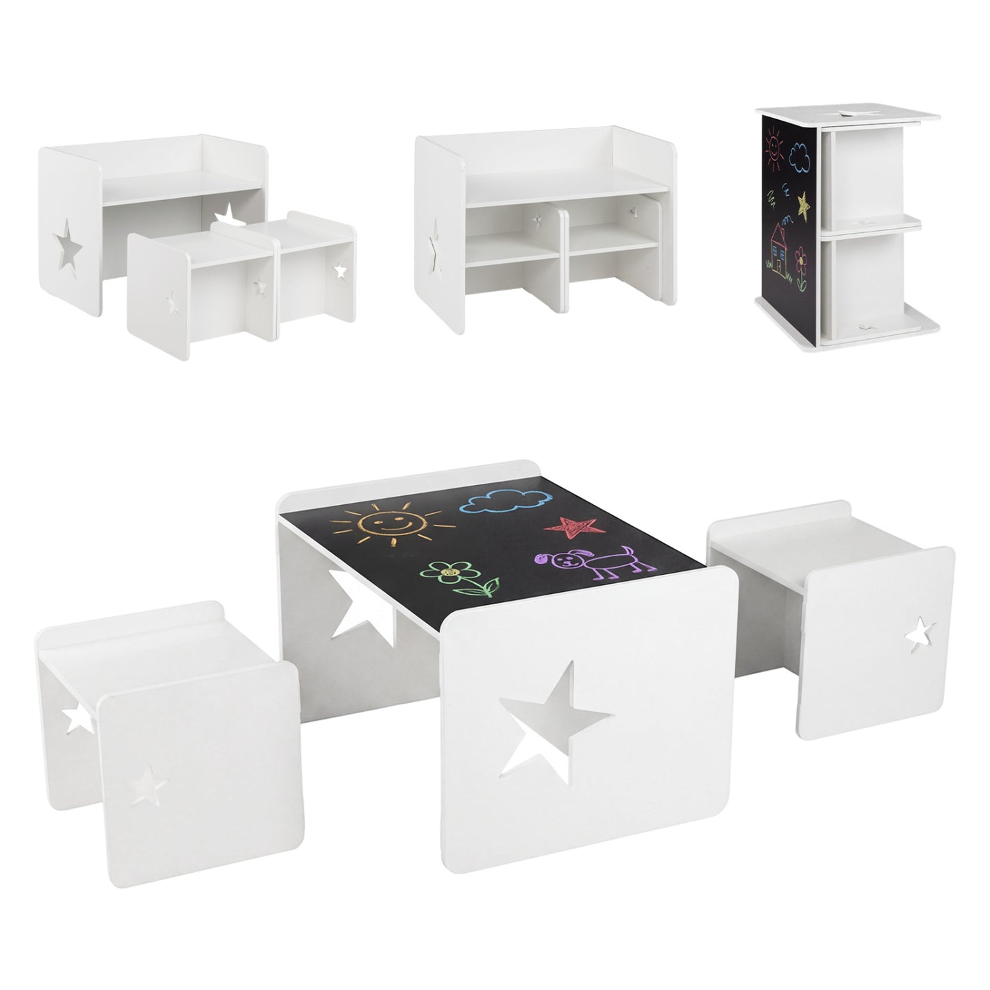 Kids Table and Chair Set with Chalkboard - 3 Piece White