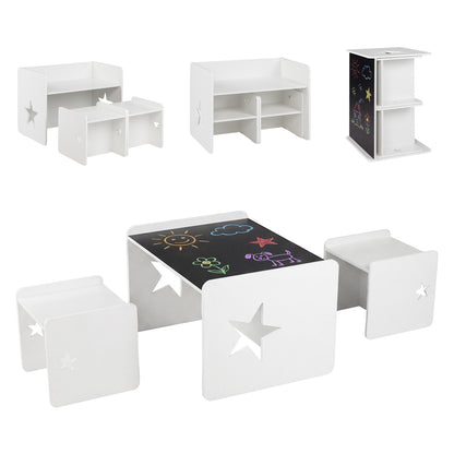 Kids Table and Chair Set with Chalkboard - 3 Piece White