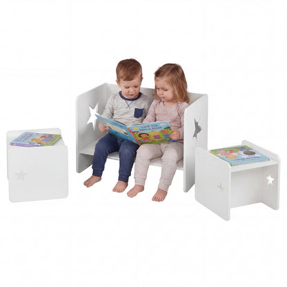 Kids Table and Chair Set with Chalkboard - 3 Piece White