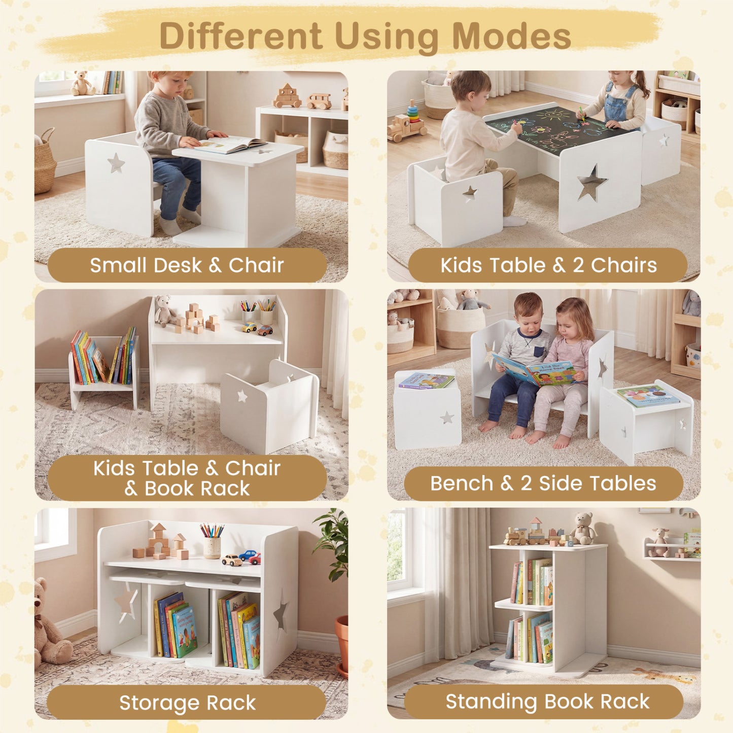 Kids Table and Chair Set with Chalkboard - 3 Piece White