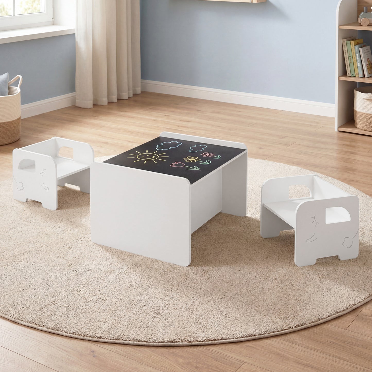 Kids Table and Chair Set with Chalkboard - 3 Piece