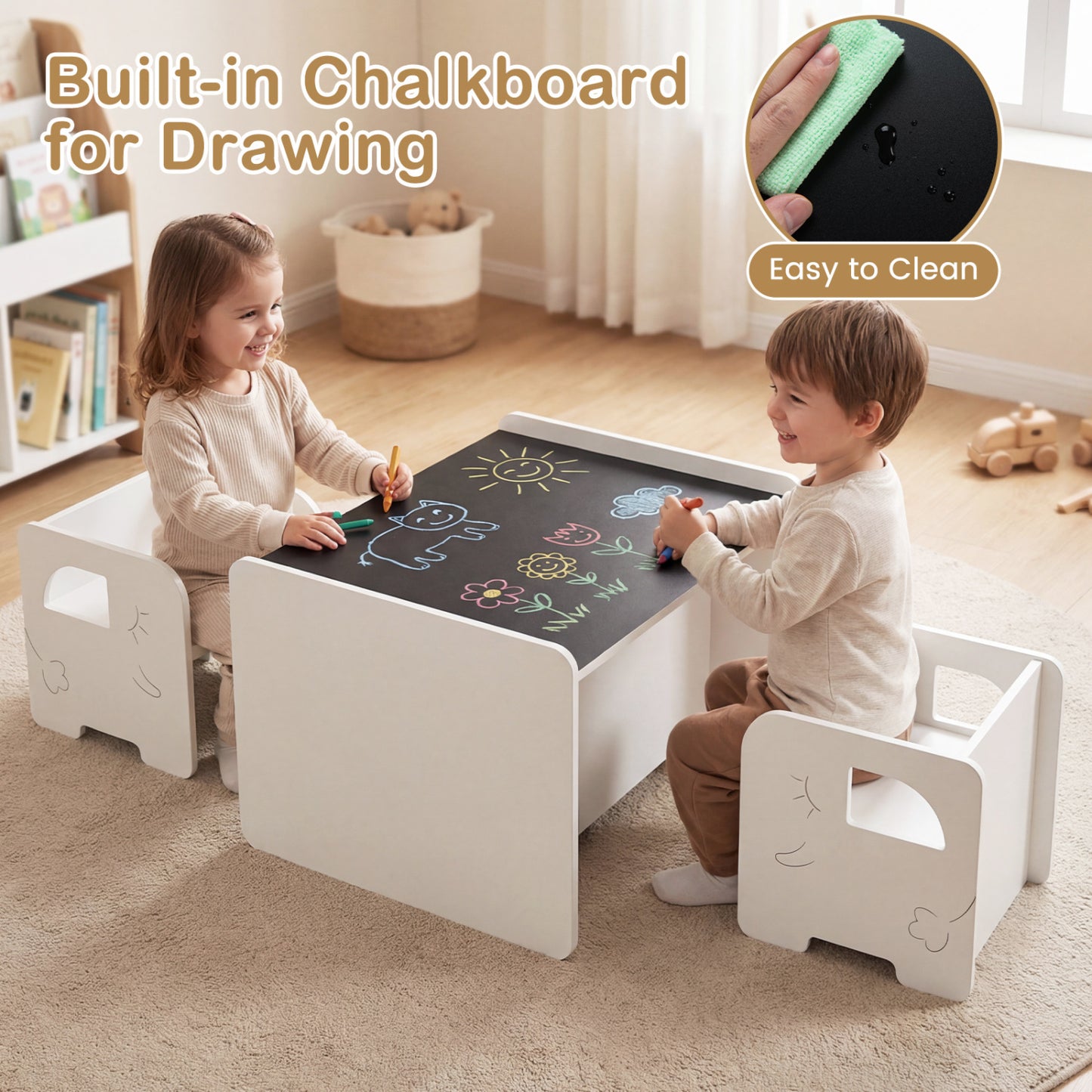 Kids Table and Chair Set with Chalkboard - 3 Piece