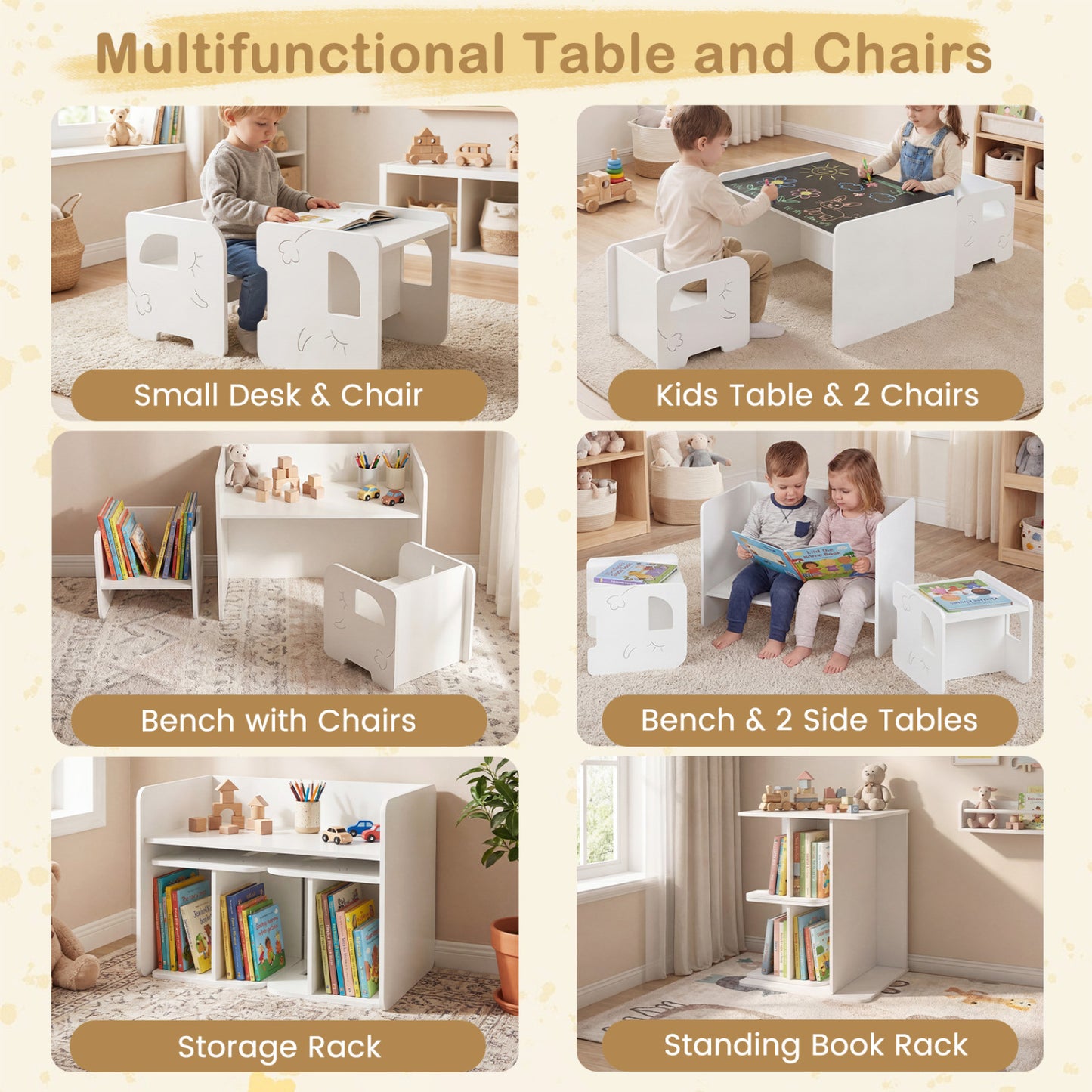 Kids Table and Chair Set with Chalkboard - 3 Piece
