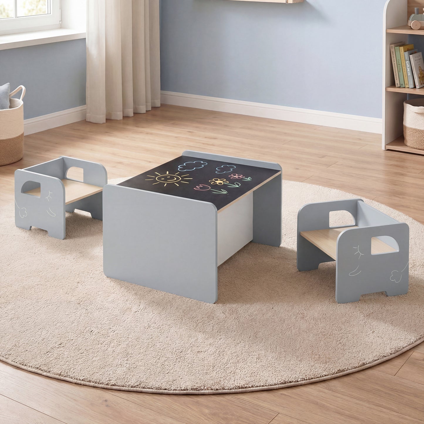 Kids Table and Chair Set with Chalkboard - 3 Piece