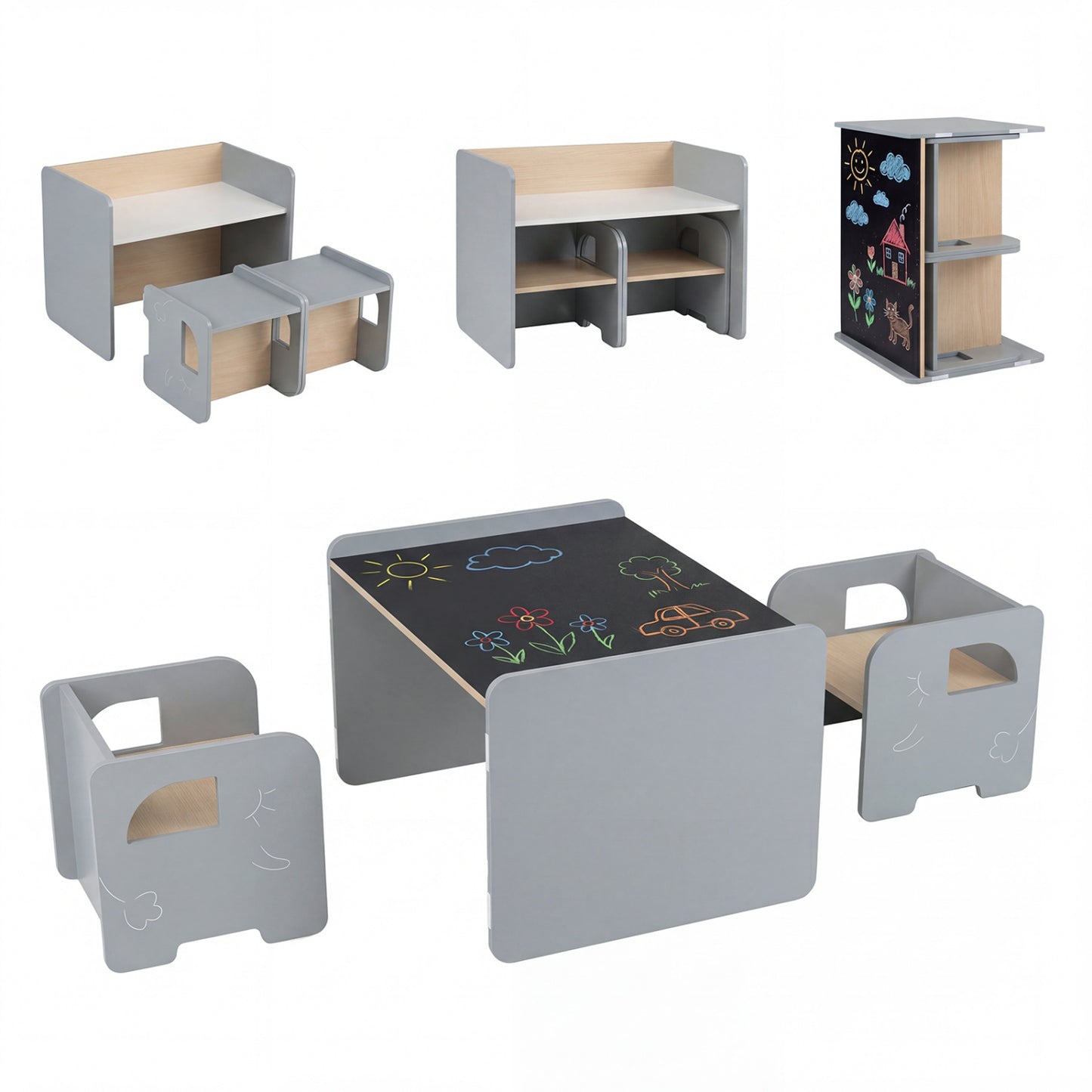 Kids Table and Chair Set with Chalkboard - 3 Piece