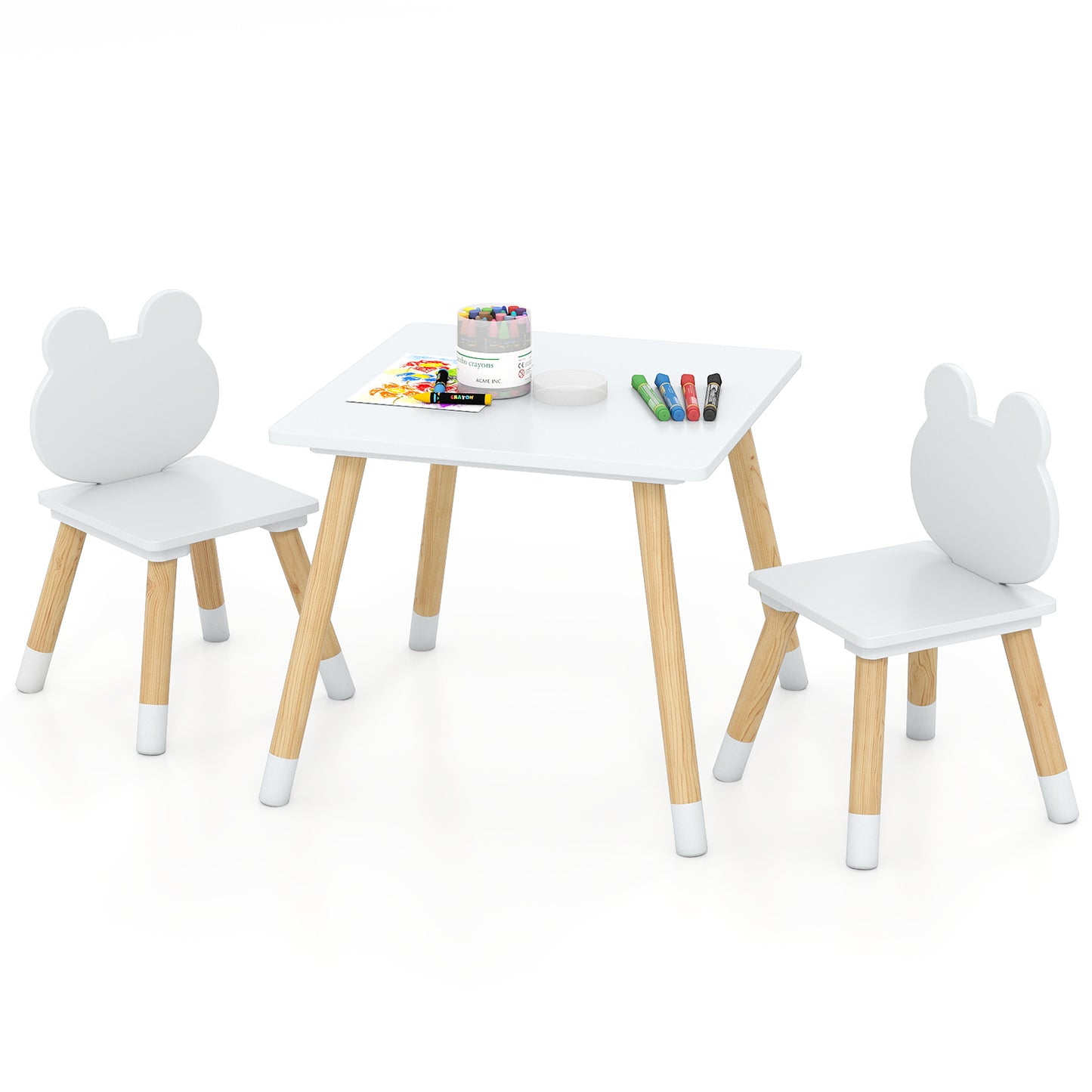 Kids Wooden Table and Chair Set with Froggy Design