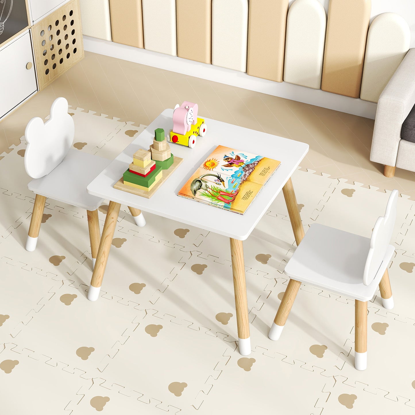 Kids Wooden Table and Chair Set with Froggy Design