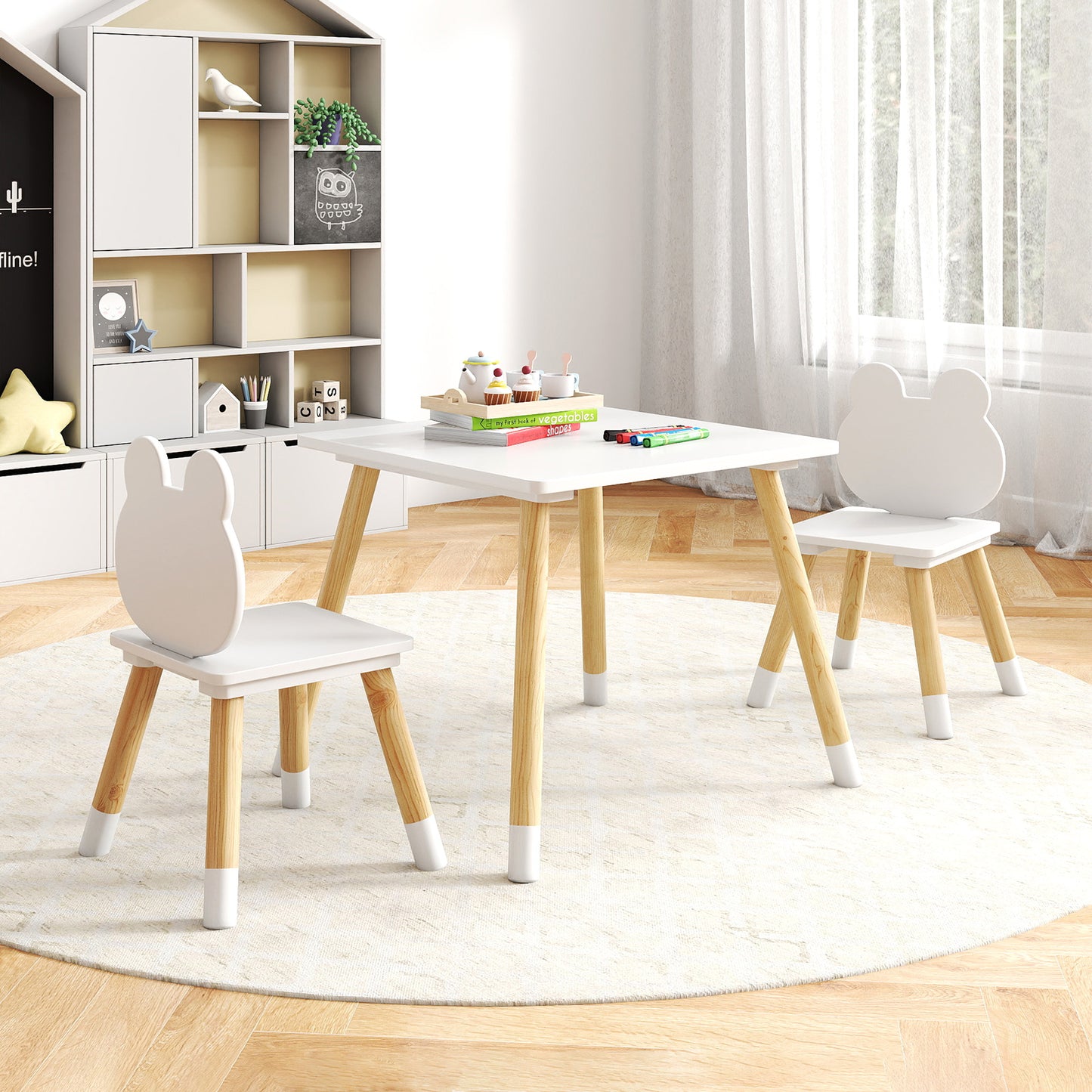 Kids Wooden Table and Chair Set with Froggy Design