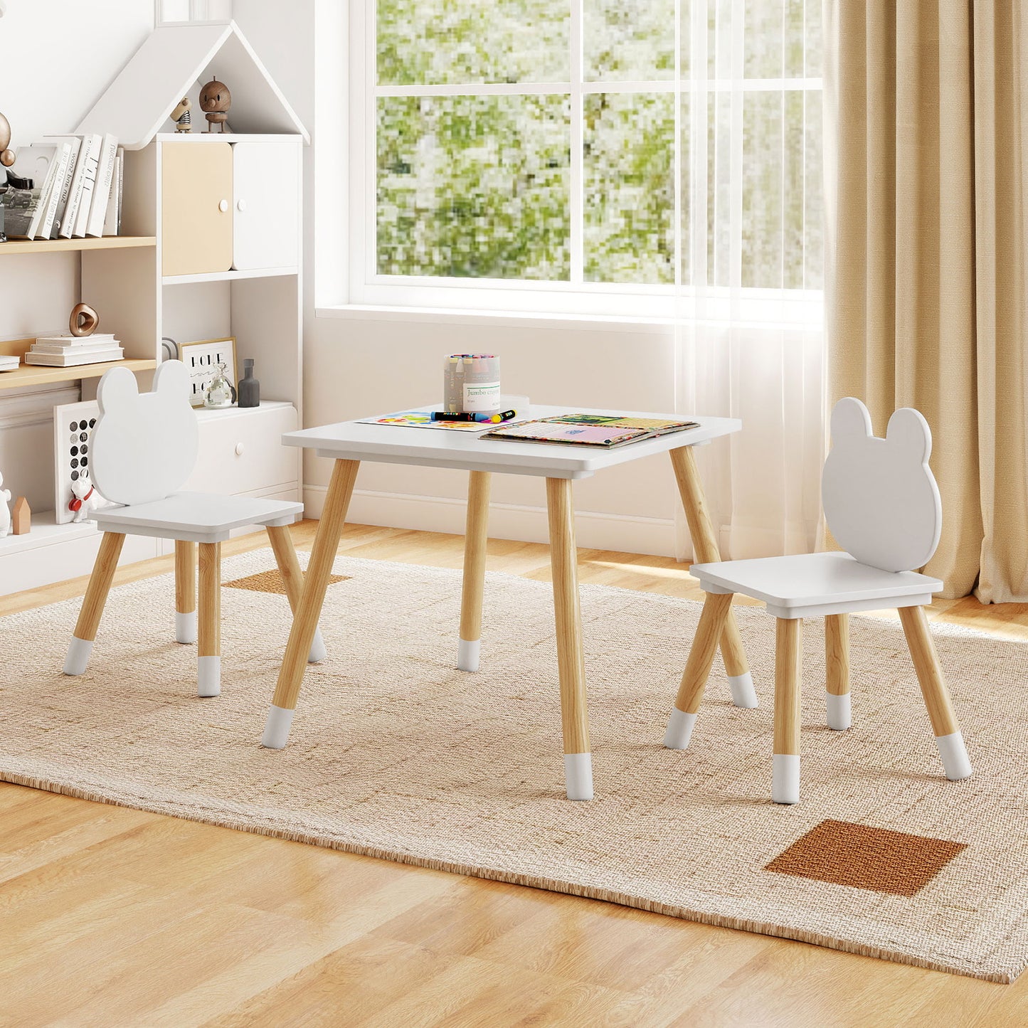 Kids Wooden Table and Chair Set with Froggy Design