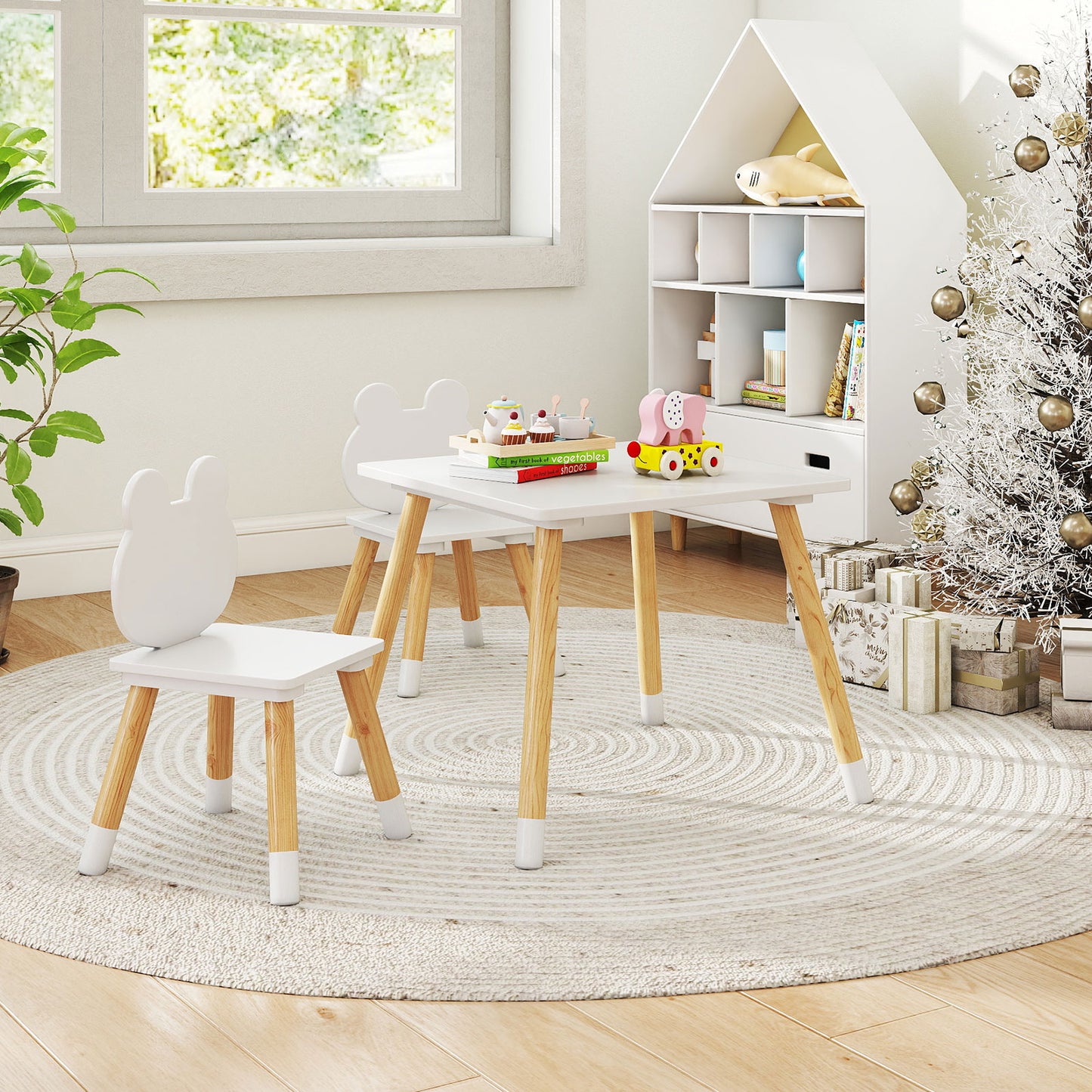 Kids Wooden Table and Chair Set with Froggy Design