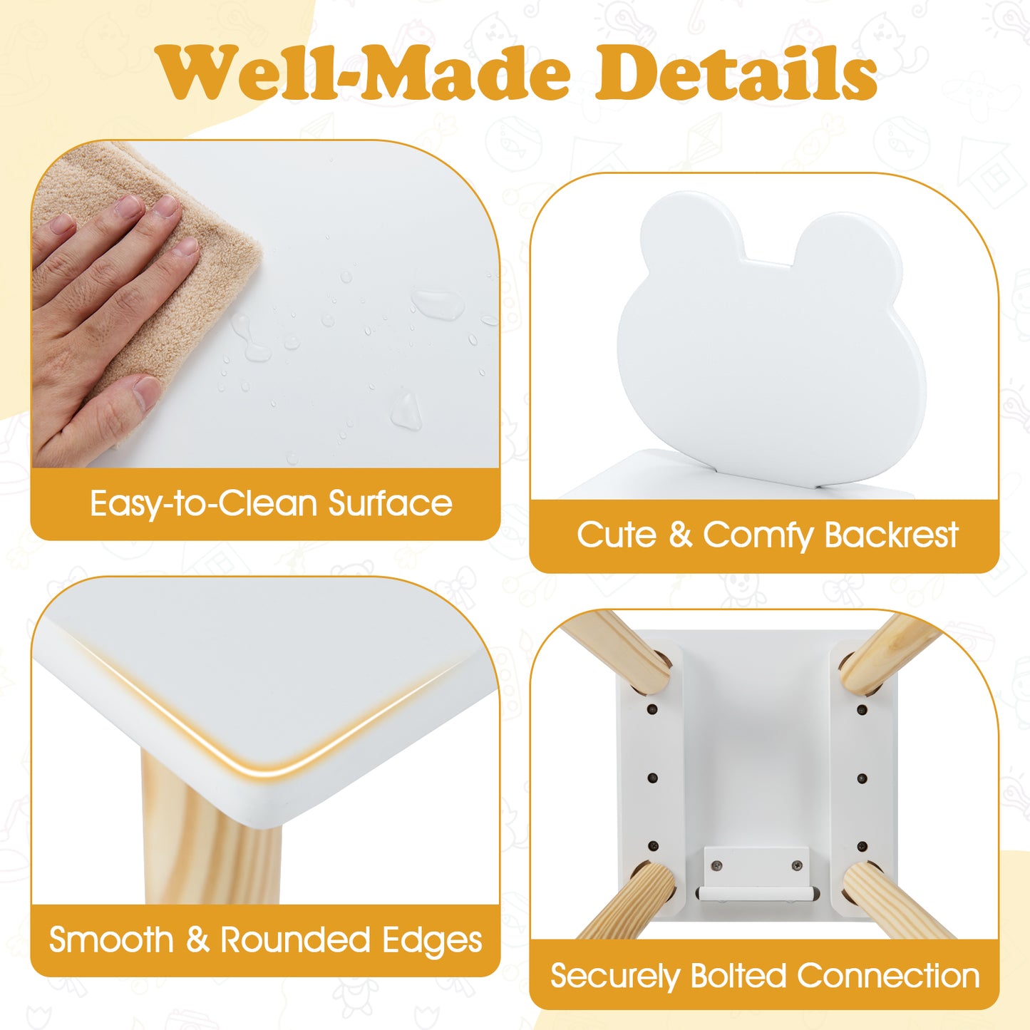 Kids Wooden Table and Chair Set with Froggy Design