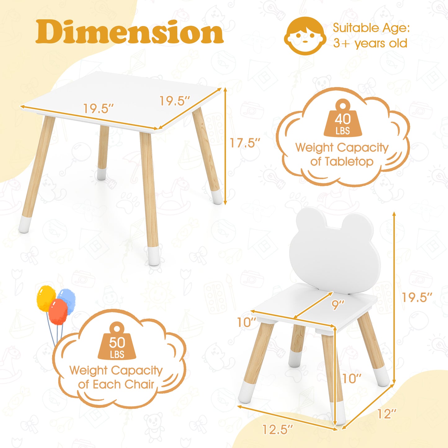 Kids Wooden Table and Chair Set with Froggy Design