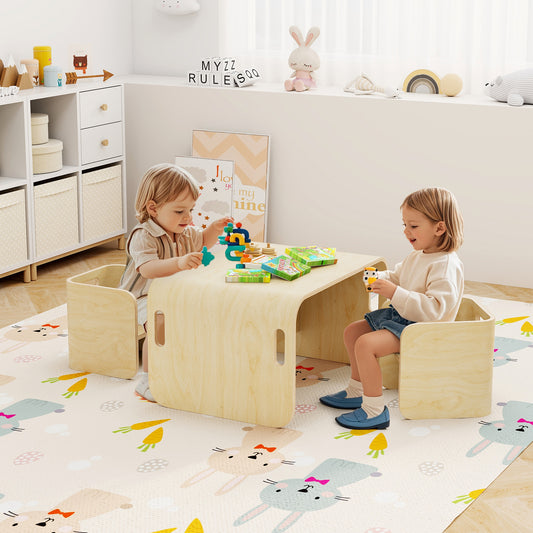 Kids Wooden Table and Chair Set - 3 Piece Birchwood